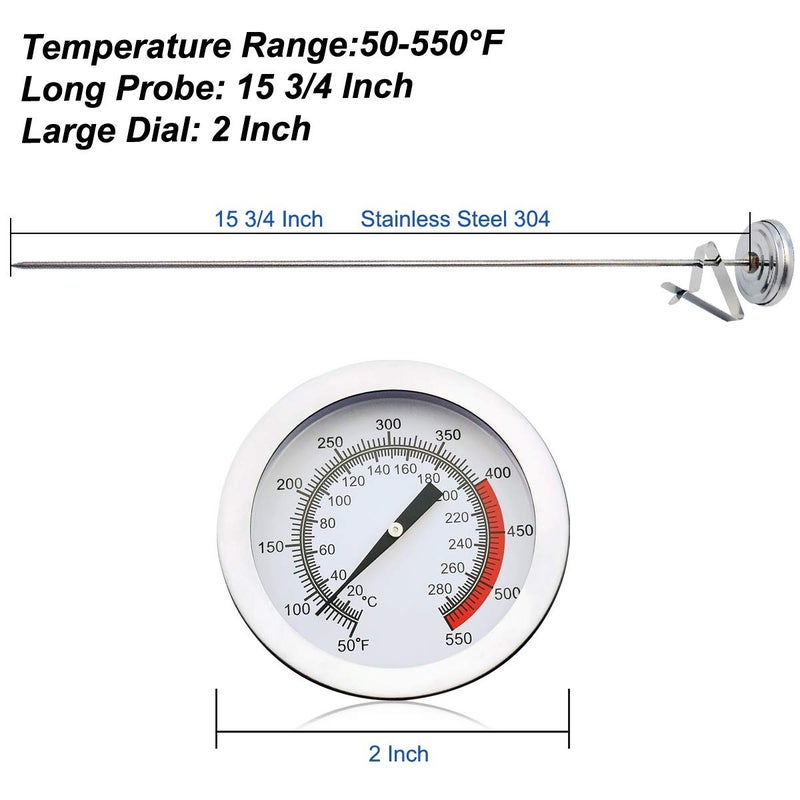Efeng 15â€œ turkey fryer thermometer with pot clip (2 Pack), 2" dial candy thermometer with stainless steel clip,oil thermometerr for frying,turkey thermometor deep fryer for cooking tall pots,beef,meat - Image 2